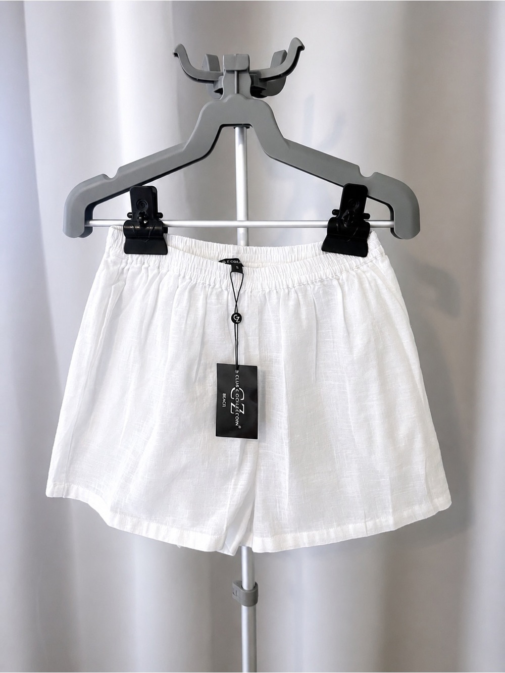 NWT White 100% Cotton Beach Shorts With Pockets | Cover Up Elastic Waist